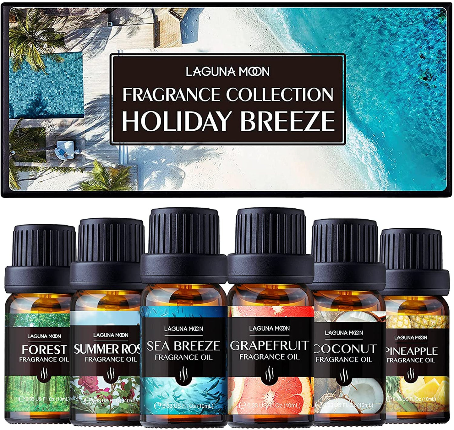 Lagunamoon Fragrance Oils Gift Set, Sea Breeze, Pineapple, Forest, Grapefruit, Summer Rose Fragrance Oil, Coconut Fragrance Oil for Candle Making, Soap, Bath Bombs DIY, Diffuser, 10ML/Bottle